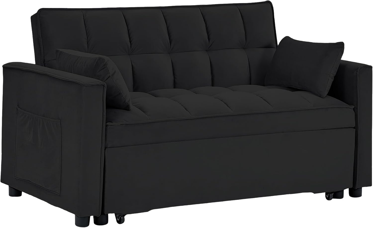 55" Full Size Pull Out Couch-3 in 1 Convertible Futon Sofa Bed, Fluffy Velvet Loveseat Sofa Cama, Foldable Lounge Sleeper Sofa with Pullout Bed, Small Couch for Living Room
