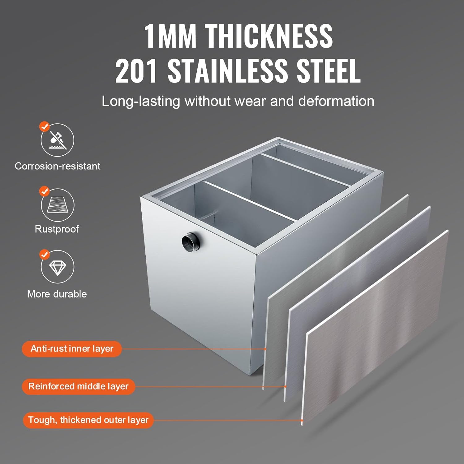 40LB Commercial Grease Interceptor Trap Stainless Steel Waste Water Filter - Kitchen Restaurant Grease Trap, 1XBV003263, None*None*None