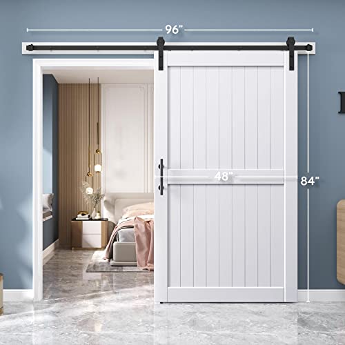 EaseLife 54 x 84 inch White Barn Door with 9FT Sliding Door Hardware Kit Included & Handle,Solid Wood Covered with Waterproof PVC Surface,DIY Assemblely,Easy Install,H-Frame,Fit 50-52in Wide Opening