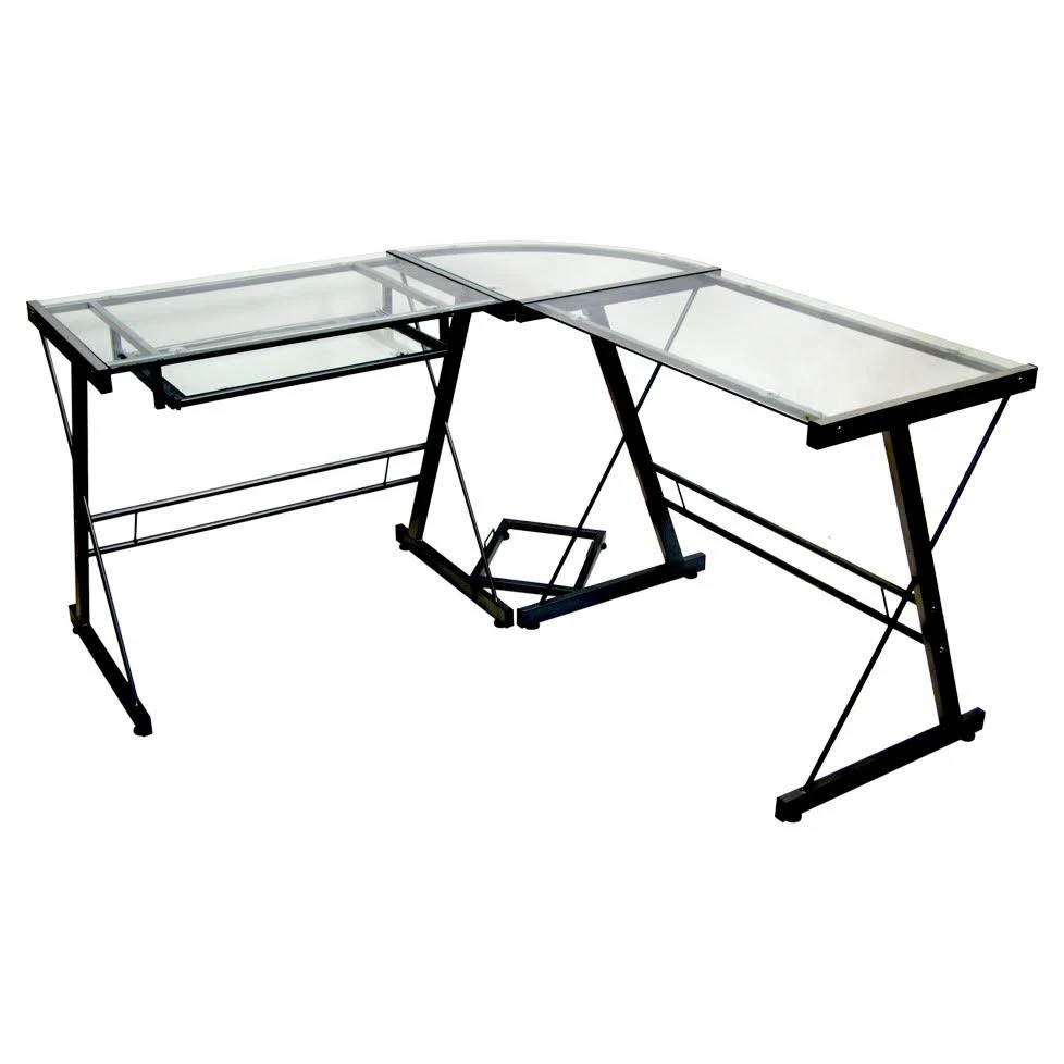 Glass L Shaped Computer Desk with Keyboard Tray Black - Saracina Home