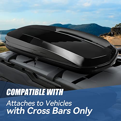 Auto Dynasty Hard Shell Roof Top Mount Car Storage Travel Luggage Box Cargo Carrier, 53 (L) x 34 (W) x 15 (H) Inches, Capacity 110 Pounds, 11 Cubic Feet (Tool-Free Install), Glossy Black Finish