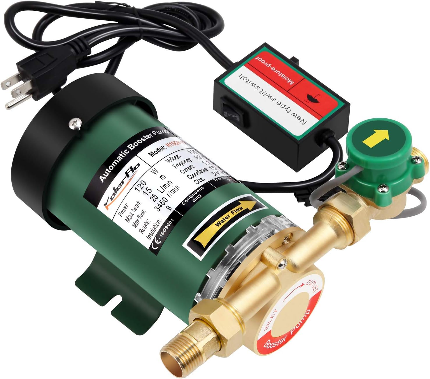 KOLERFLO 120W Water Pressure Booster Pump 115VAC,396 GPH,21.7 PSI Household Automatic Home Booster Pump with Water Flow Switch(H15GR-15)