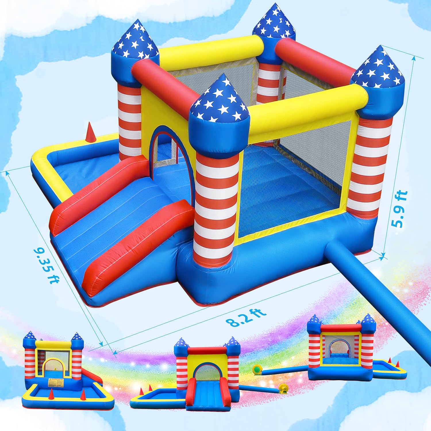 Culaluva Inflatable Bounce House: Bouncer Bouncy Castle 5 in 1 with Ball Pit & Slide for Kids Aged 3-8 - with 370W Blower & Storage Bag - Indoor Outdoor Play Stripes Style