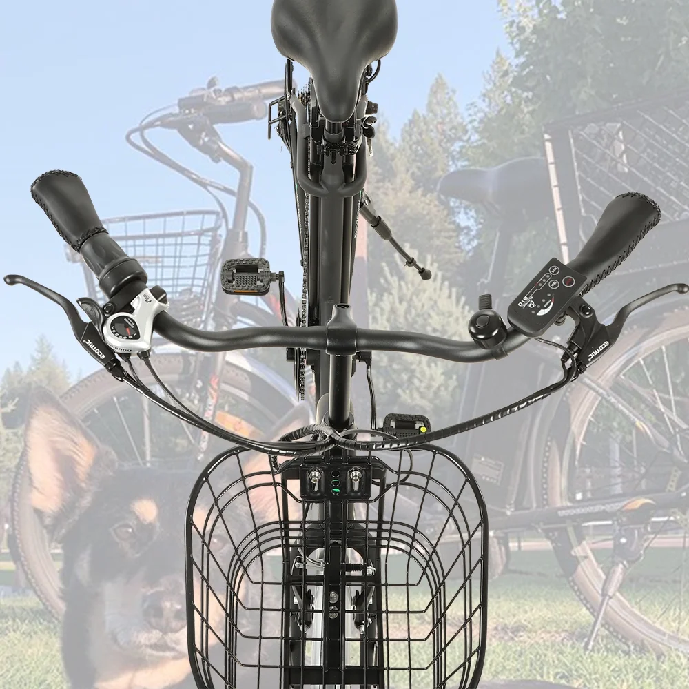 ECOTRIC Electric City 350 W Motor Cruiser Bicycle 26" 20 MPH Cityscape with Basket Removable Lithium Battery Step Through E-bike Commute for Adult Female Male Pedal Assist A-E516646