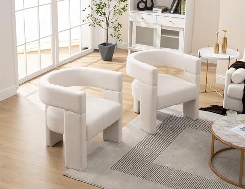 Modern Barrel Accent Chair Beige Fabric Chair Upholstered Armchair Comfy Living Room Chair Side Sitting Chair for Bedroom Reading