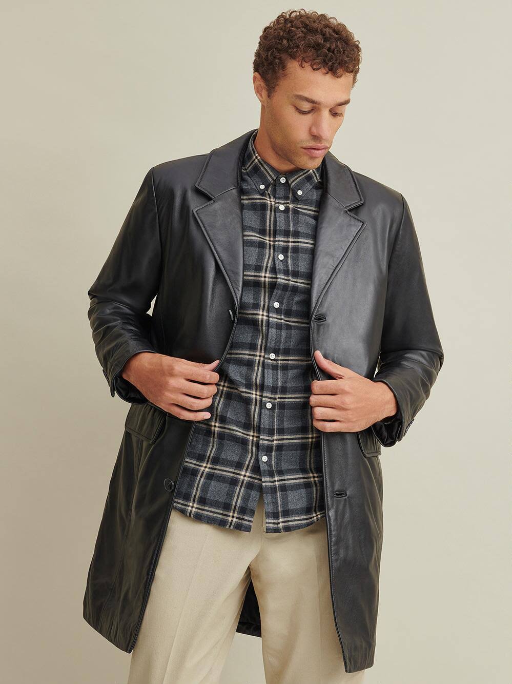 Wilsons Leather Men&s Carter Leather Topper Coat in Black Size Large