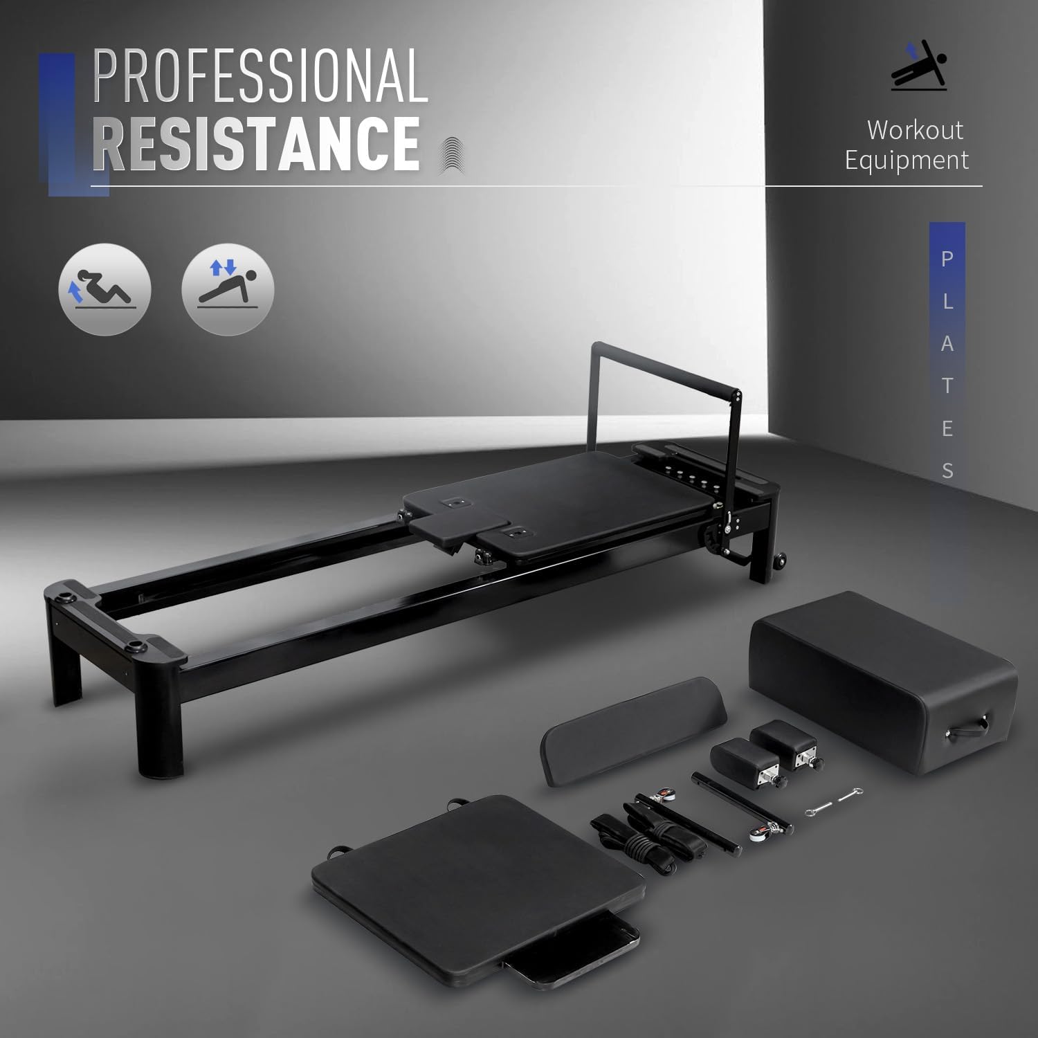 Aluminium Pilates Reformer,Pilates Reformer Equipment with Reformer Accessories, Reformer Box, Padded Jump Board, Reformer Pilates Machine for Home and Studio