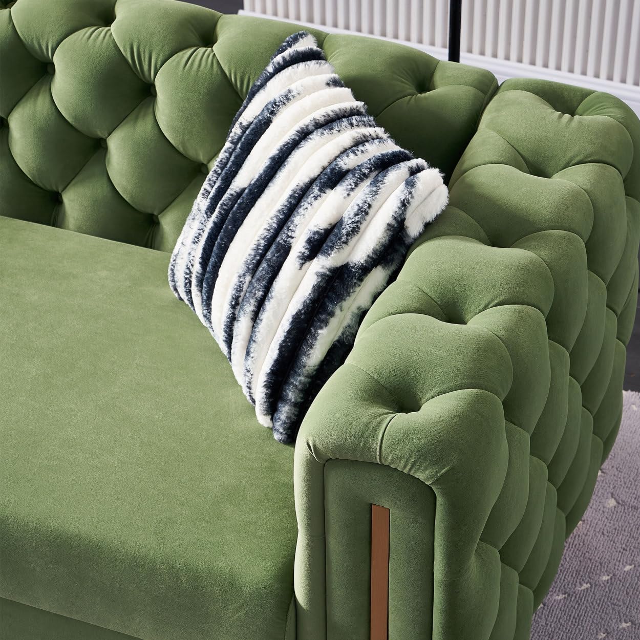 Chesterfield Modern Tufted Velvet Living Room Sofa, 84.25" W Couch,Mint Green