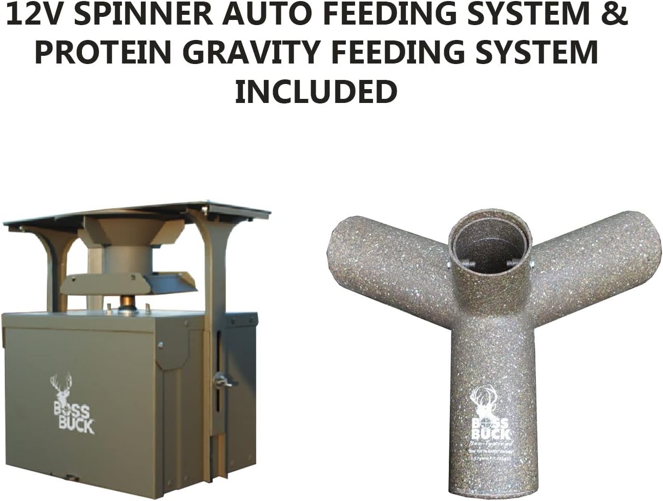 Boss Buck 200 Pounds Heavy Duty 2 Step Deer Feeder Drum with Protein 3 Feed Tube, Spinner, Auto Feed System for Outdoor, Wildlife and Deer Hunting