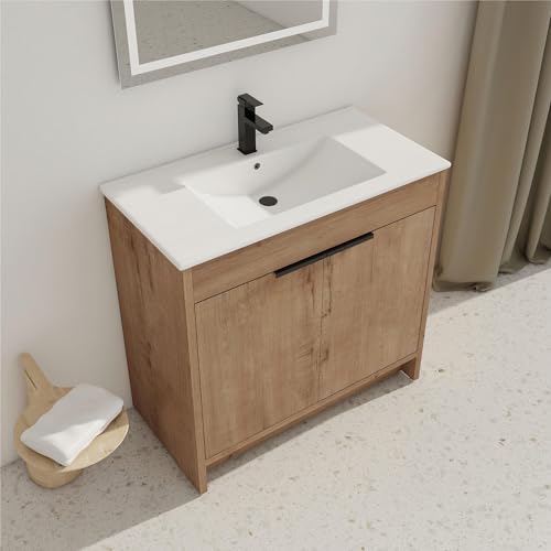 30"" Bathroom Vanity with Sink, 30 Inch Freestanding Bathroom Vanity, Single Sink Bathroom Vanity Combo, Modern Bathroom Vanity, Brown Floor Standing Cabinet Set, DqYLBVB02430IMO+BL9075B