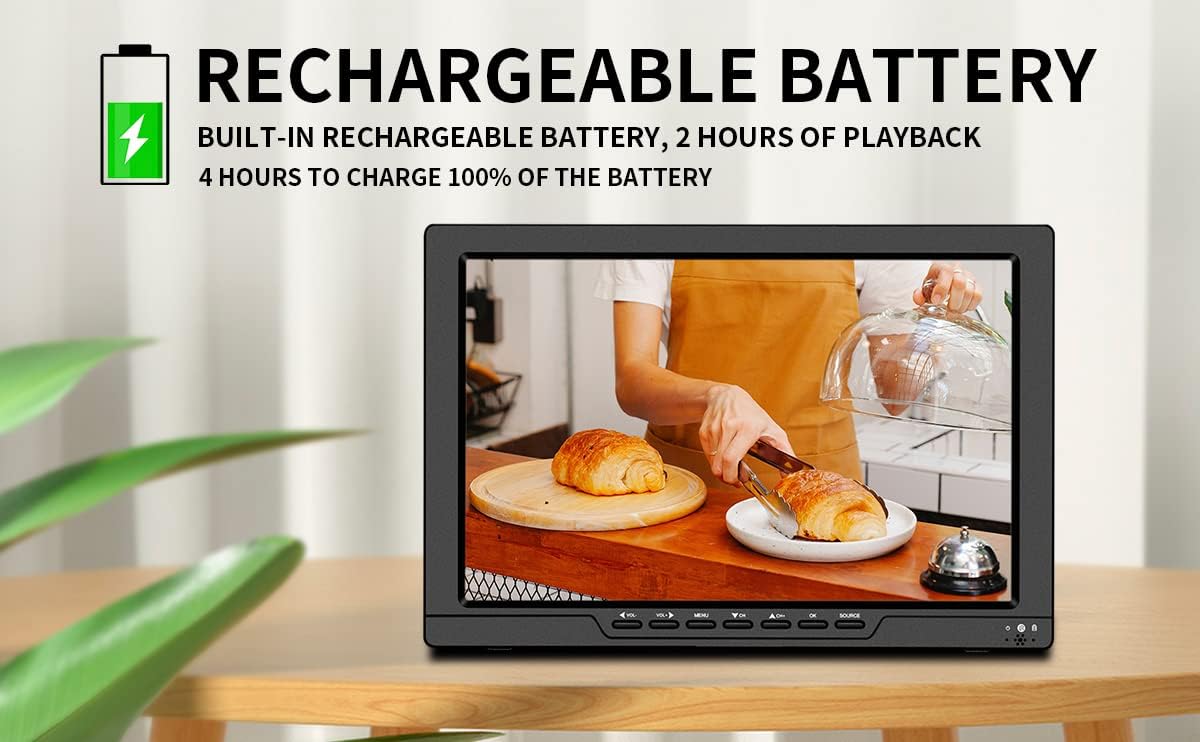 13.3 Inch Small TV,Portable TV with ATSC Digital TV,Support Camping,Car,Travel, Rechargeable Battery with USB,AV Video,HDMI Input Port,