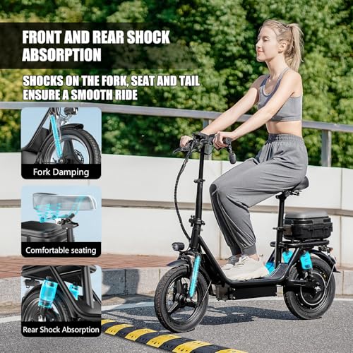 Electric Scooter for Adults, 500W Motor, 20-25 MPH and 20-30 Miles Long Range, 14" Foldable Commuting Electric Scooter with Seat and Basket/Box, Ample Storage for Pet & Cargo