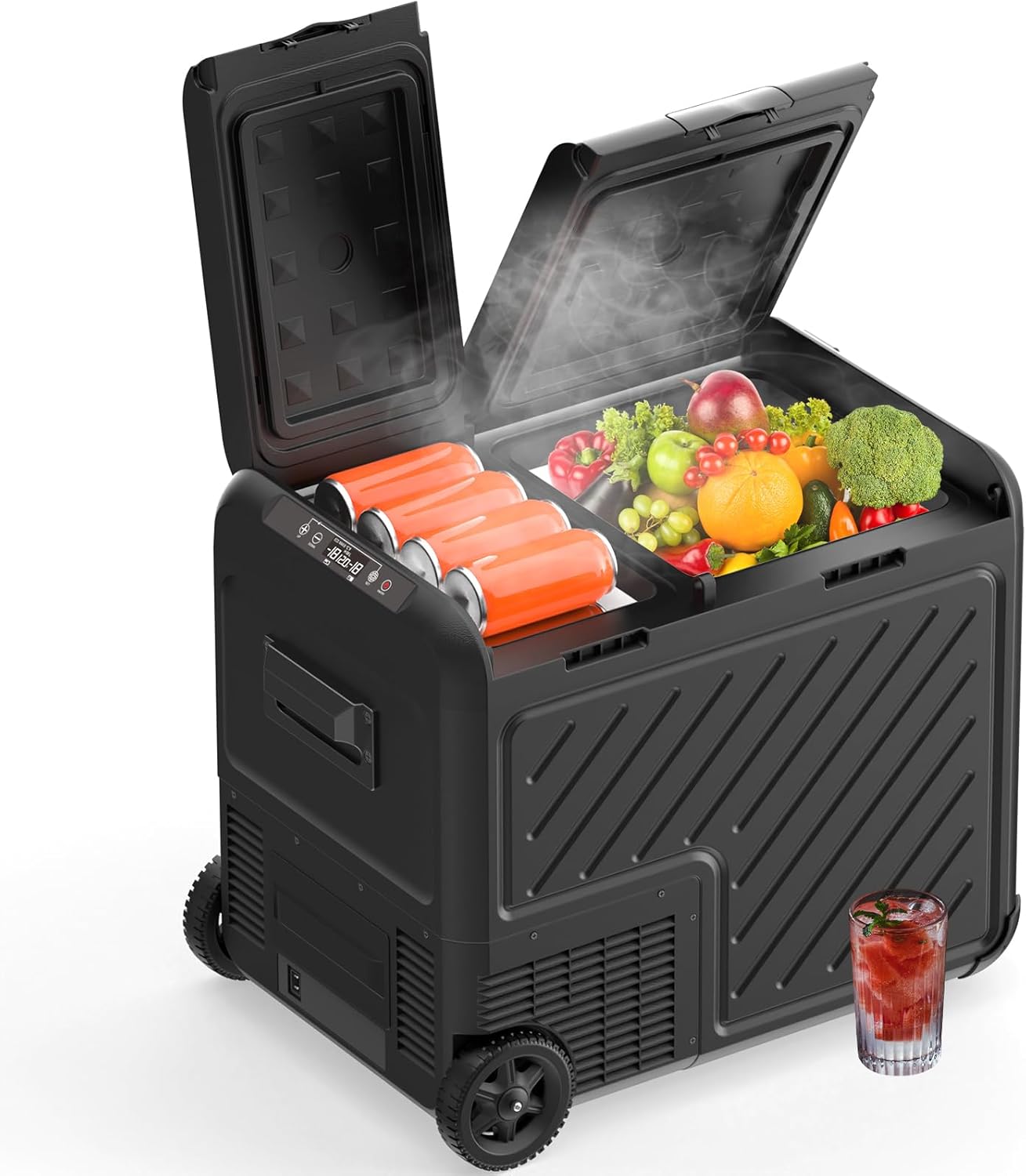 12 Volt Car Refrigerator, 48 Quart (45L) Dual Zone Electric Cooler -8°F-68°F, Compressor Portable Freezer with 12/24V DC 100/240V AC for Vehicles, Camping, Travel and Home Use