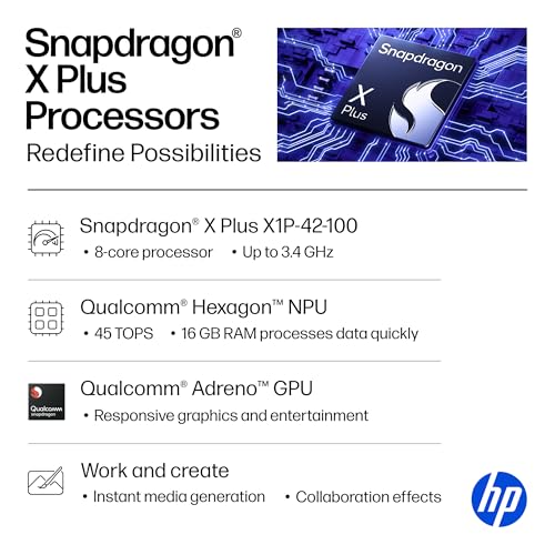 HP OmniBook 5 14 inch Next Gen AI PC, OLED Display, Snapdragon X Plus X1P-42-100, 16 GB RAM, 1 TB SSD, Qualcomm Adreno GPU, Windows 11 Home, Copilot+ PC, Glacier Silver, 14-he0099nr