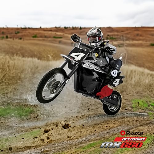 Razor MX650 Dirt Rocket Off-Road Motocross Bike–36V Electric Ride-On, Up to 17 mph, Front & Rear Suspension, Hand-Operated DualBrakes, Twist Grip Throttle, Authentic Motocross Bike Geometry