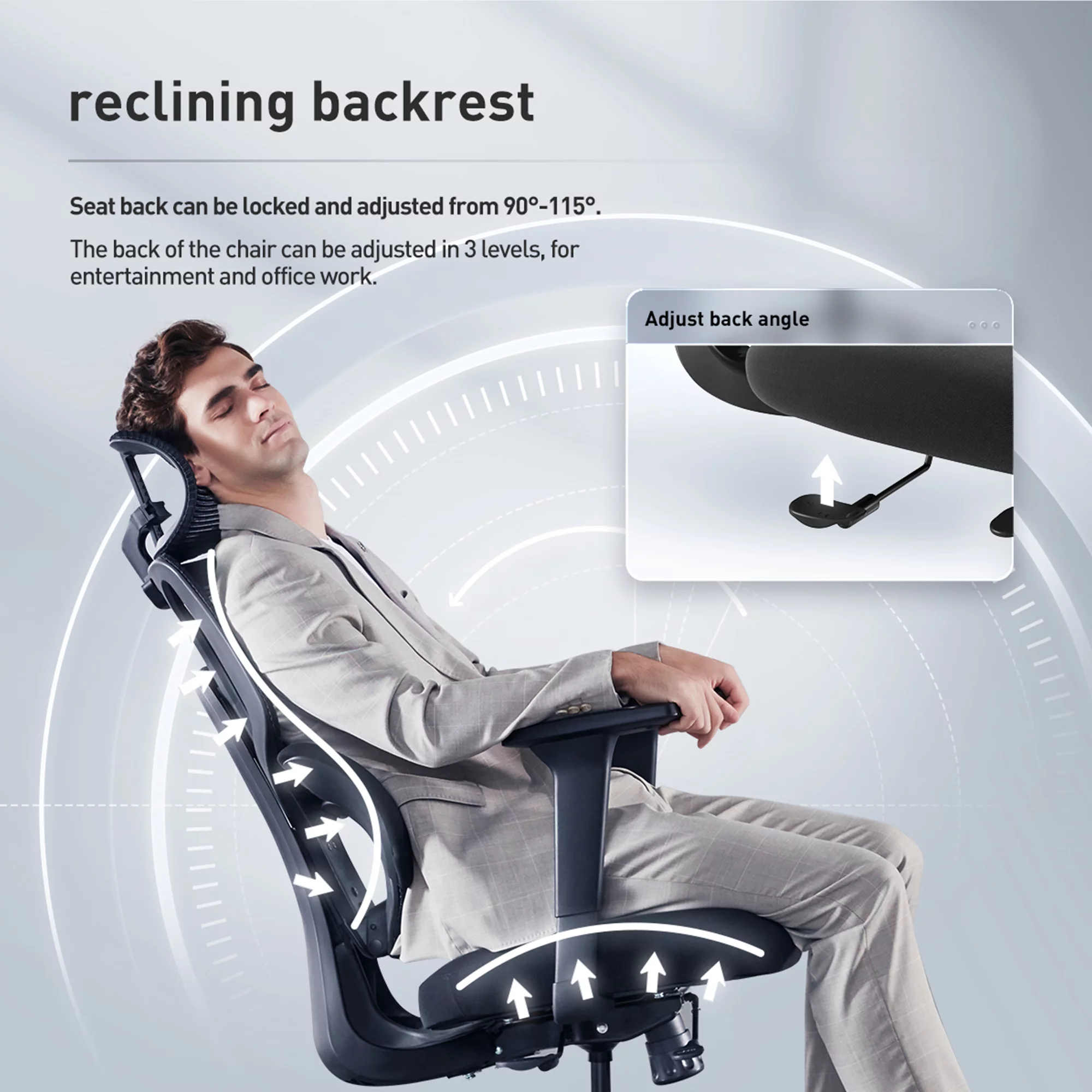 Hbada E3 Ergonomic Office Chair Elastic Adaptative Adjustment Back Lumbar Support Computer Chair High-Density Breathable Mesh Desk Chair with 115° Rocking,Black