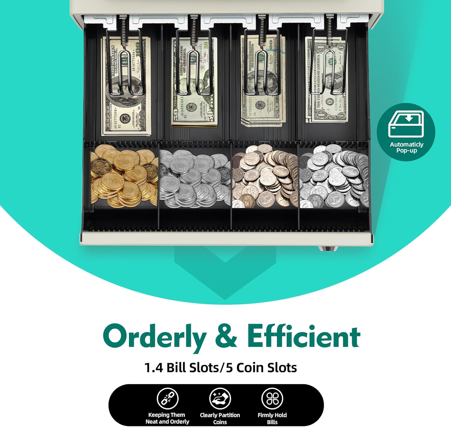 Cash Register, Small Business Electronic Cash Register 48 Keyboards Multifunctional Cash Register with Quick Load Thermal Printer, Cash Management System with Cash and Coin Drawer