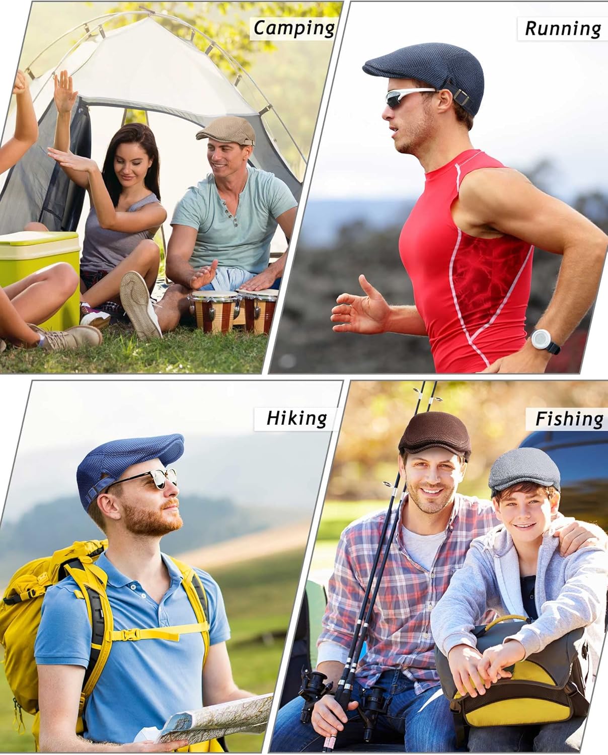 Chuarry 8 Pack Men's Mesh Flat Cap Breathable Summer Newsboy Hat Cabbie Driving Hats Ivy Caps for Men