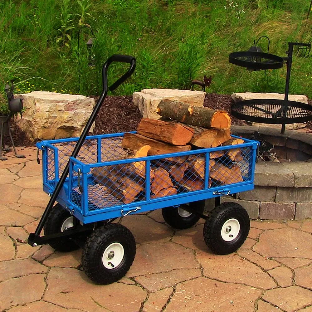 Sunnydaze Heavy-Duty Steel Log Cart, 400 Pound Weight Capacity, Blue