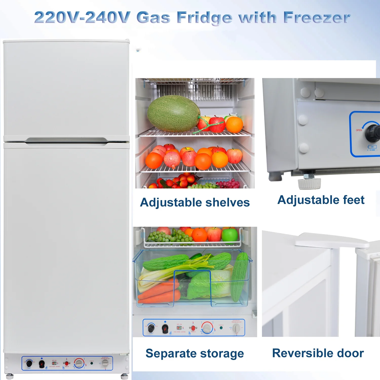 Smad Propane Refrigerator 110V/Propane Fridge up Freezer 9.3 Cu ft Large Capacity off Grid
