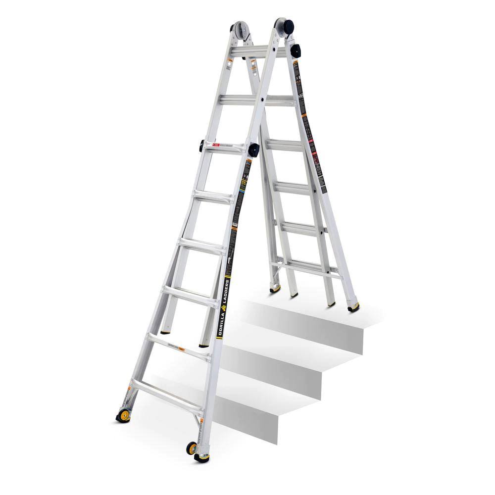 Gorilla Ladders 26 ft. Reach MPXW Aluminum Multi-Position Ladder with Wheels, 375 lb. Load Capacity Type IAA Duty Rating