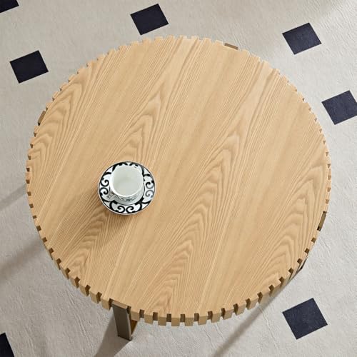 31.5'' Round Coffee Table, Modern Coffee Table Circle Solid Wood Coffee Table with Stainless Steel Gold Legs, Romanesque Small Center Table for Living Room Office Apartment (Walnut)