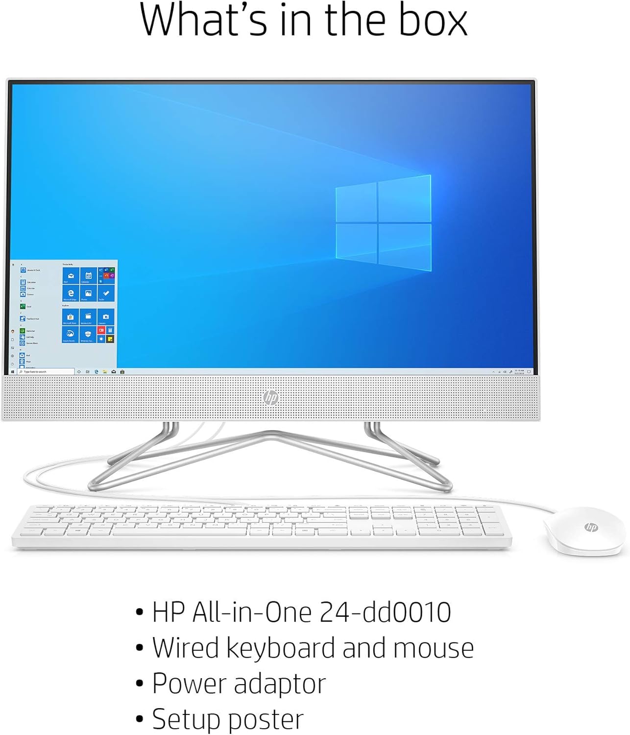 HP 24-inch All-in-One Desktop Computer, AMD Athlon Silver 3050U Processor, 8 GB RAM, 256 GB SSD, Windows 10 Home (24-dd0010, White) (Renewed)