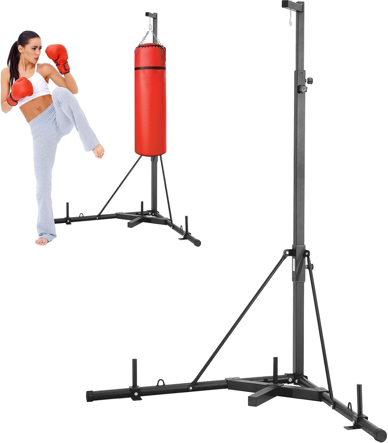 VEVOR Punching Bag Stand, Steel Heavy Duty Workout Training Equipment, Adjustable Height Boxing Punching Stand with Weighted Base, Holds Up to 400 lbs, Freestanding Sandbag Rack for Home Gym Fitness