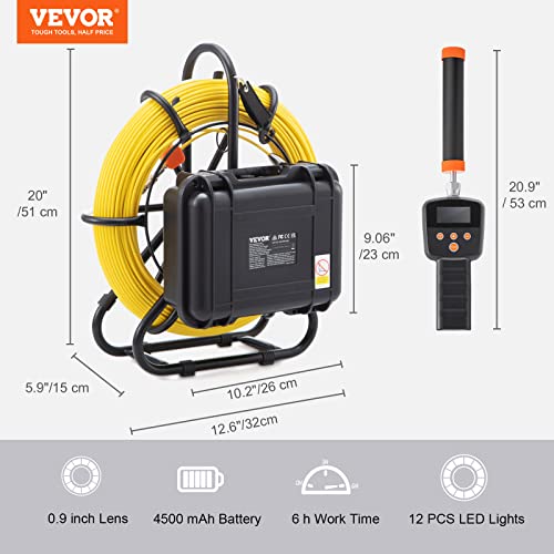 VEVOR Sewer Camera with 512Hz Locator, 165 ft/50 m, 9" Pipeline Inspection Camera w/DVR Function, IP68 Camera w/12 Adjustable LEDs, A 16 GB SD Card for Sewer Line, Home, Duct Drain Pipe Plumbing