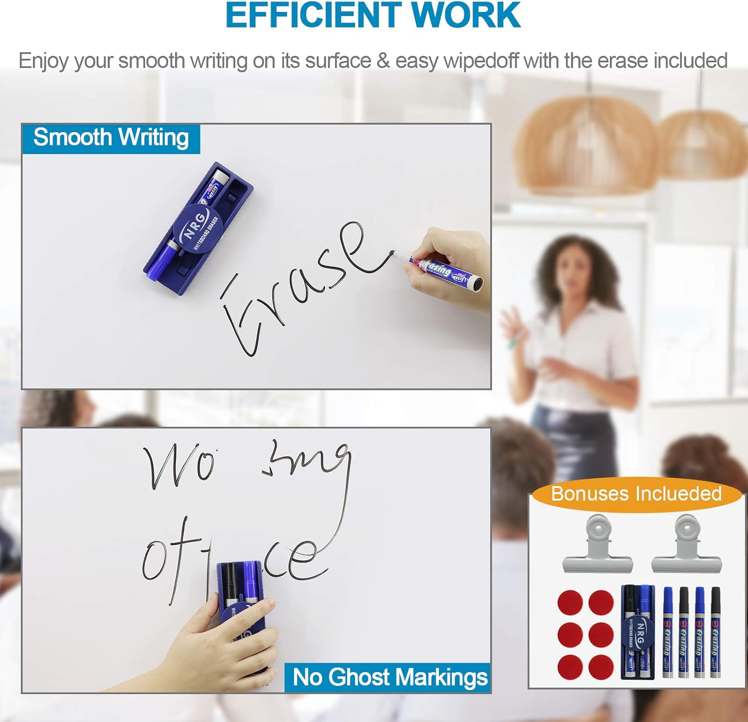 Mobile Whiteboard with Stand - 48x36 Height Adjustable Double Sided Dry Erase Board, 360° Rolling Large White Board on Wheels, Magnetic Whiteboard with Pen Tray for Meeting, Training by CALENBO
