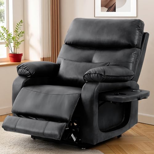 Dual Motor Power Lift Recliner Chair for Adult & Elderly, Infinite Position Lay Flat Lift Chair with Heat & Massage, Cup Holder, Lumbar Pillow, Wireless Charger, USB Ports, Leather (Beige)