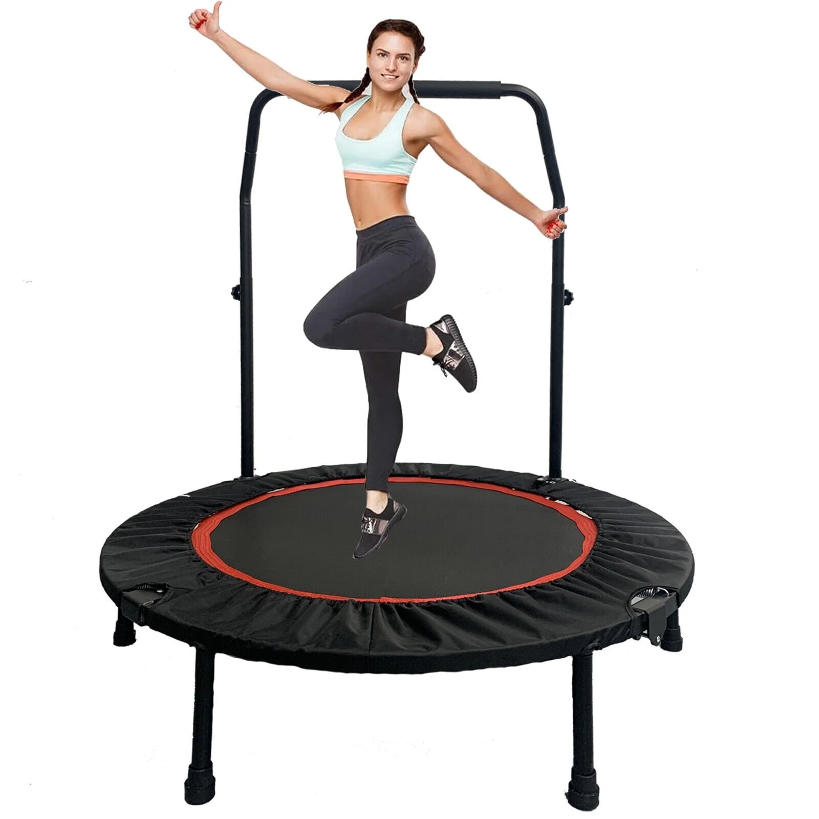 JSTUOKE 40 660lbs Fitness Mini Trampoline, Exercise Rebounder Mini Trampoline for Adults, Foldable with Adjustable Handle and 6 Support Legs
