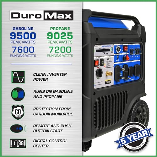 DuroMax XP9500iH 9,500-Watt 459cc Dual Fuel Digital Inverter Hybrid Portable Generator