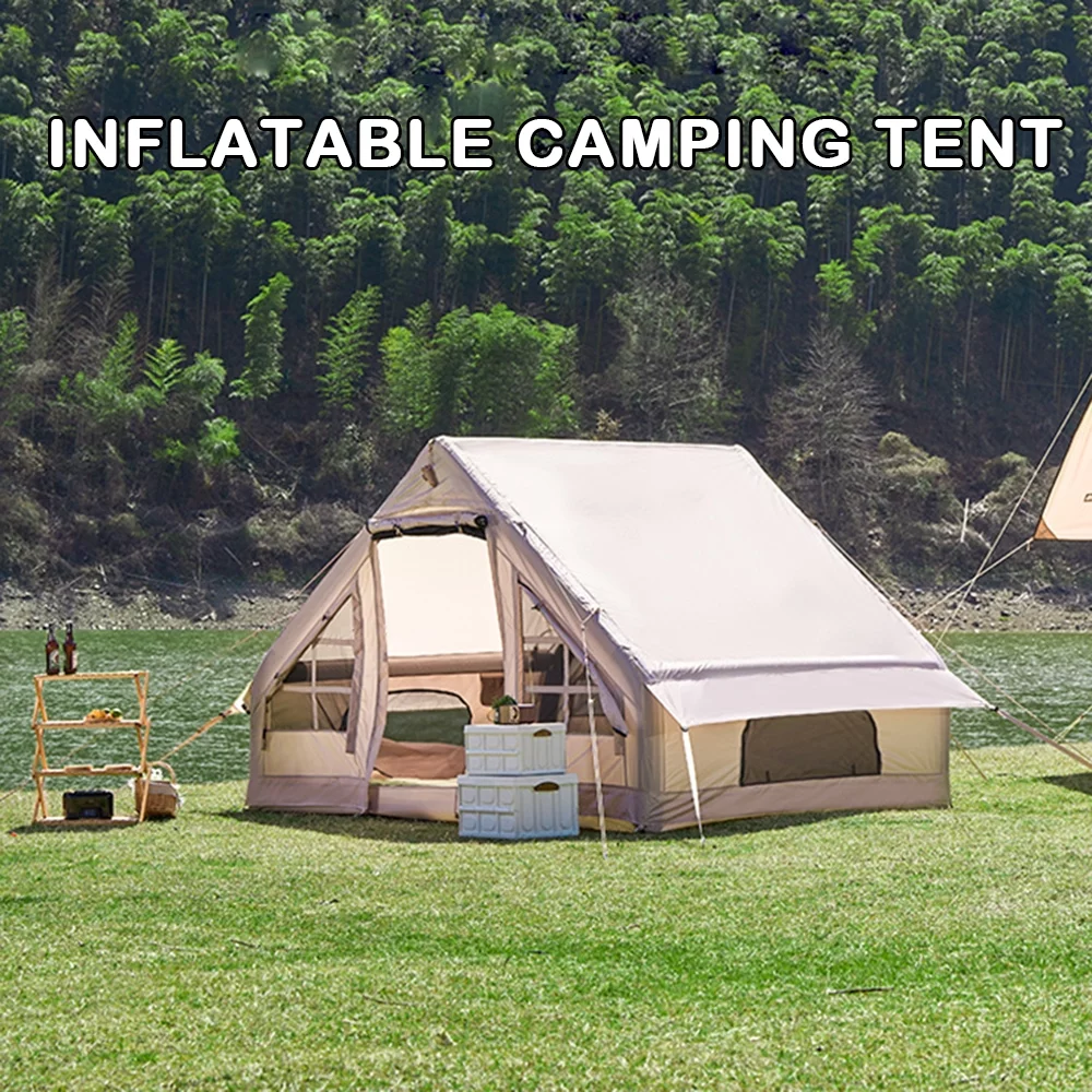 Inflatable Camping Tent with Pump, Glamping Tents, Easy Setup Waterproof Windproof Outdoor Blow Up Tent, 4 Season Oxford Cabin Tent Suitable for 3-8 people,L - Curated Treasures Market