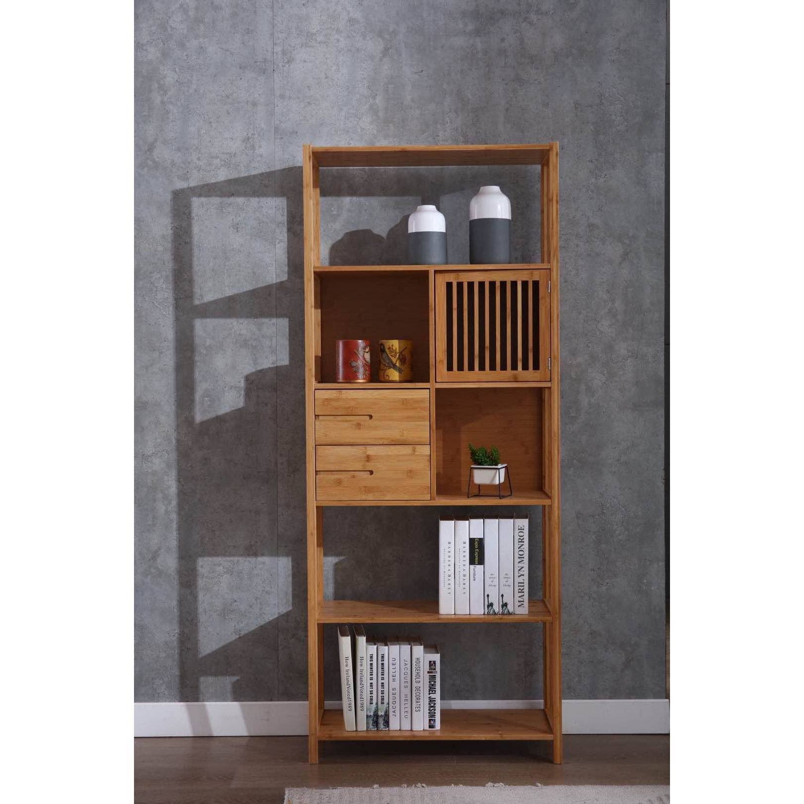 Boraam Industries Selma Bamboo Bookcase - Right Facing Spindle Cabinet, Natural