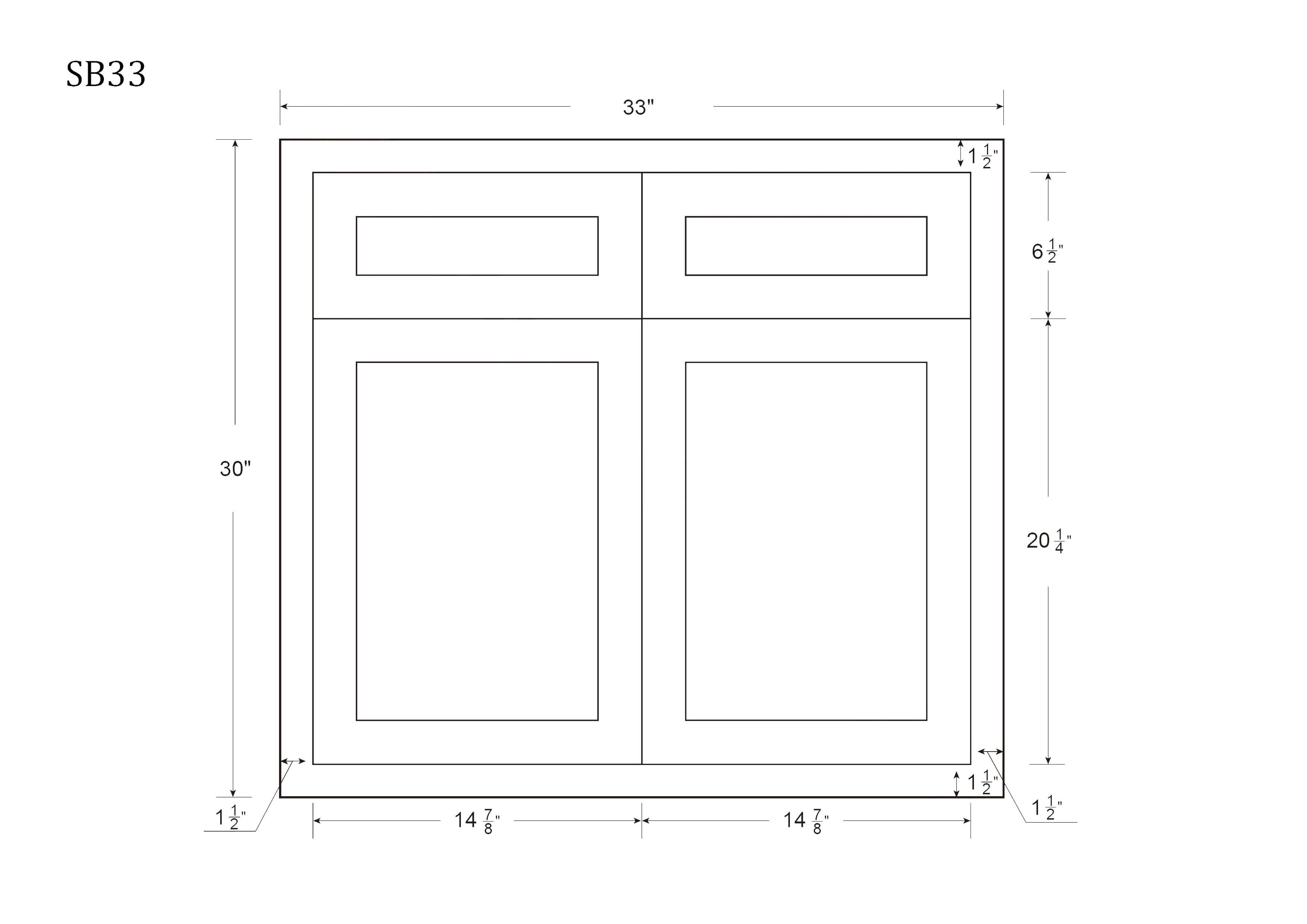 RTA Wholesalers 33 inch Wide Sink Base Kitchen Cabinet Snow White Inset Shaker - Double Door with False Front Drawer - Unassembl