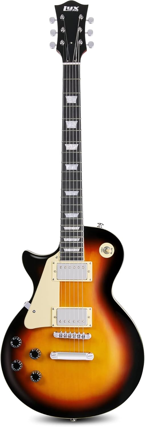 LyxPro 39” SB Series Electric Guitar, Les Paul-Style Kit for Beginner, Intermediate & Pro Players Solid Body Guitar, Bonus 2-Pack of Picks, Mahogany Wood, Volume/Tone Controls, 3-Way Pickup - Black
