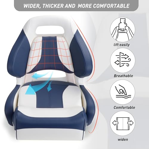 NORTHCAPTAIN Premium Pontoon Captain's Chair Sport Flip Up Boat Bucket Seat with Boat Seat Cover,Yellowish-Brown/Black