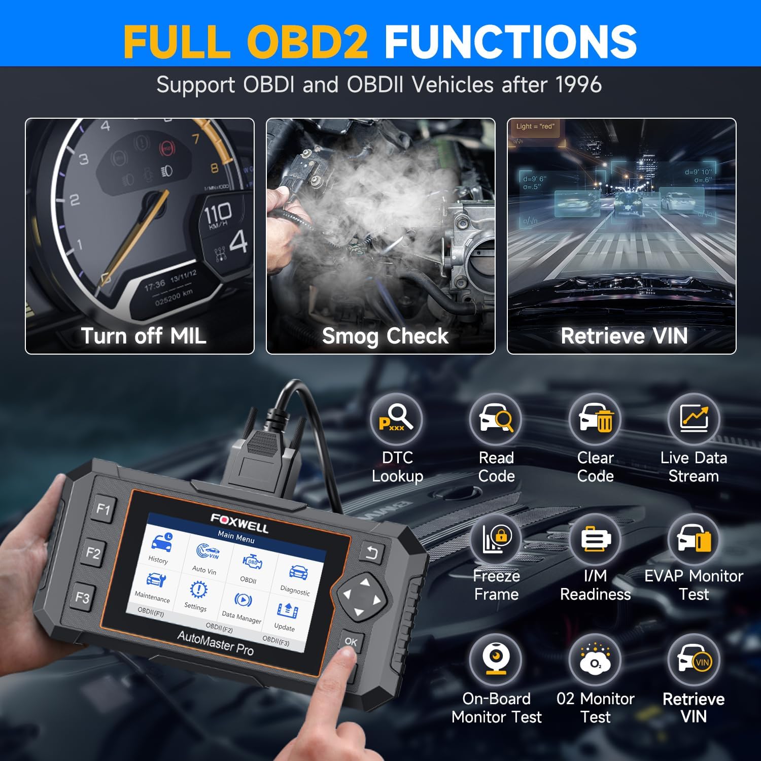 FOXWELL NT624 Elite OBD2 Scanner, ALL System with 8 Resets ABS Bleeding/SAS/Oil/TPS/EPB/BRT/Injector/D-P-F Resets + NT301 Plus OBD2 Scanner Battery Tester 12V, 4 IN1 OBD Scanner