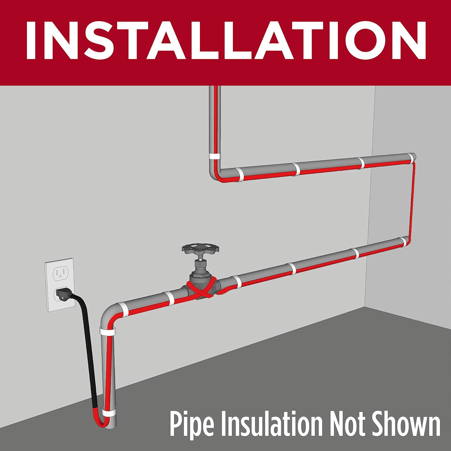 Heat Cable for Pipe Freeze Protection, 60 feet, with Built-in Thermostat and 16 Feet of High-Temp Installation Tape, Heavy-Duty, Self-Regulating, 120 volt …