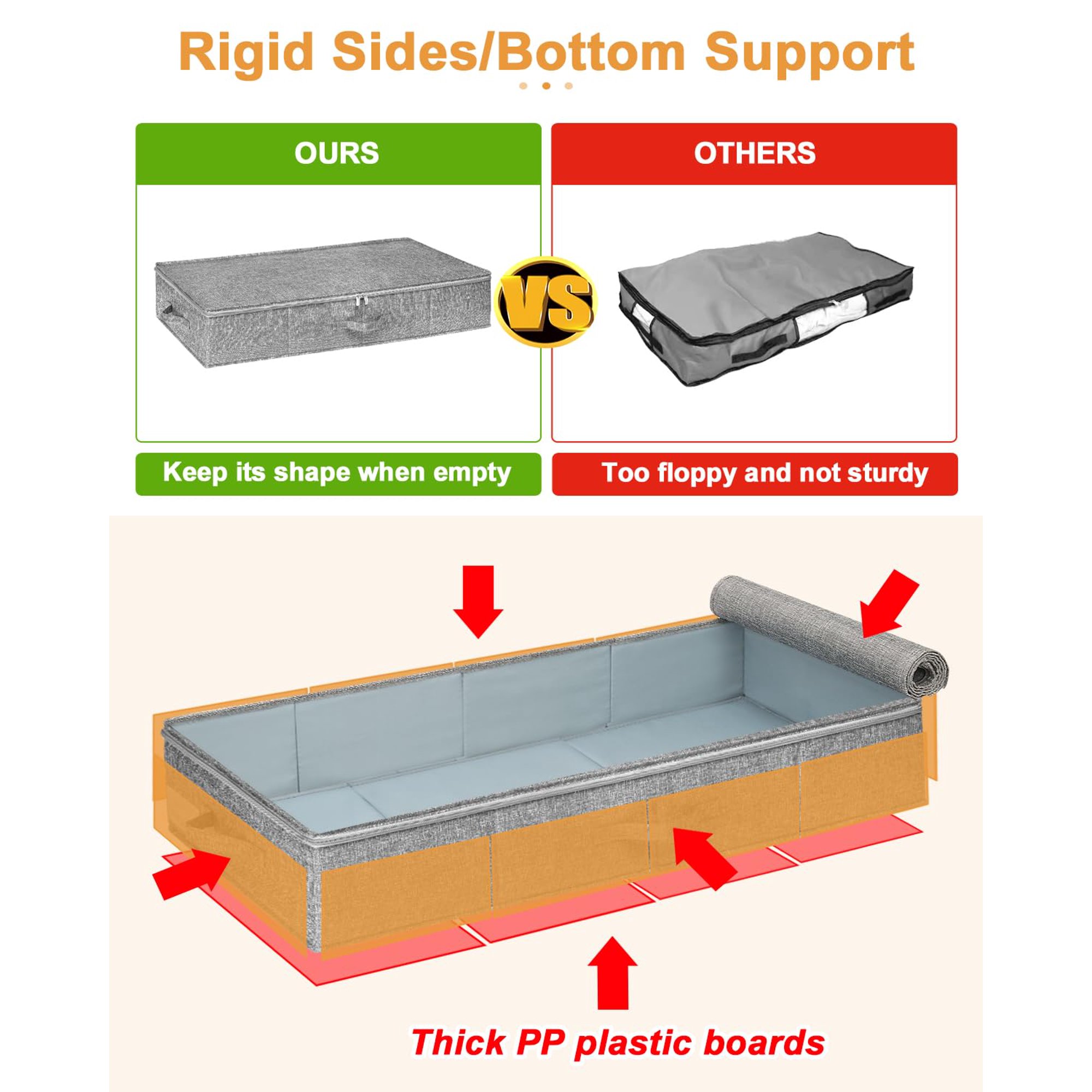 Space Saving Under Bed Storage 2 Pack, Ultra Thick Fabric Organizer Bins with Lid, Ideal for Blankets Shoes Seasonal Items, gray 30x15x6.7 Inch