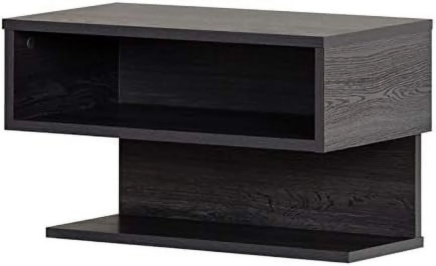 Floating Nightstand Table With Drawer For Bedroom, Small Bed Side Table With Open Storage Space, Dark Grey
