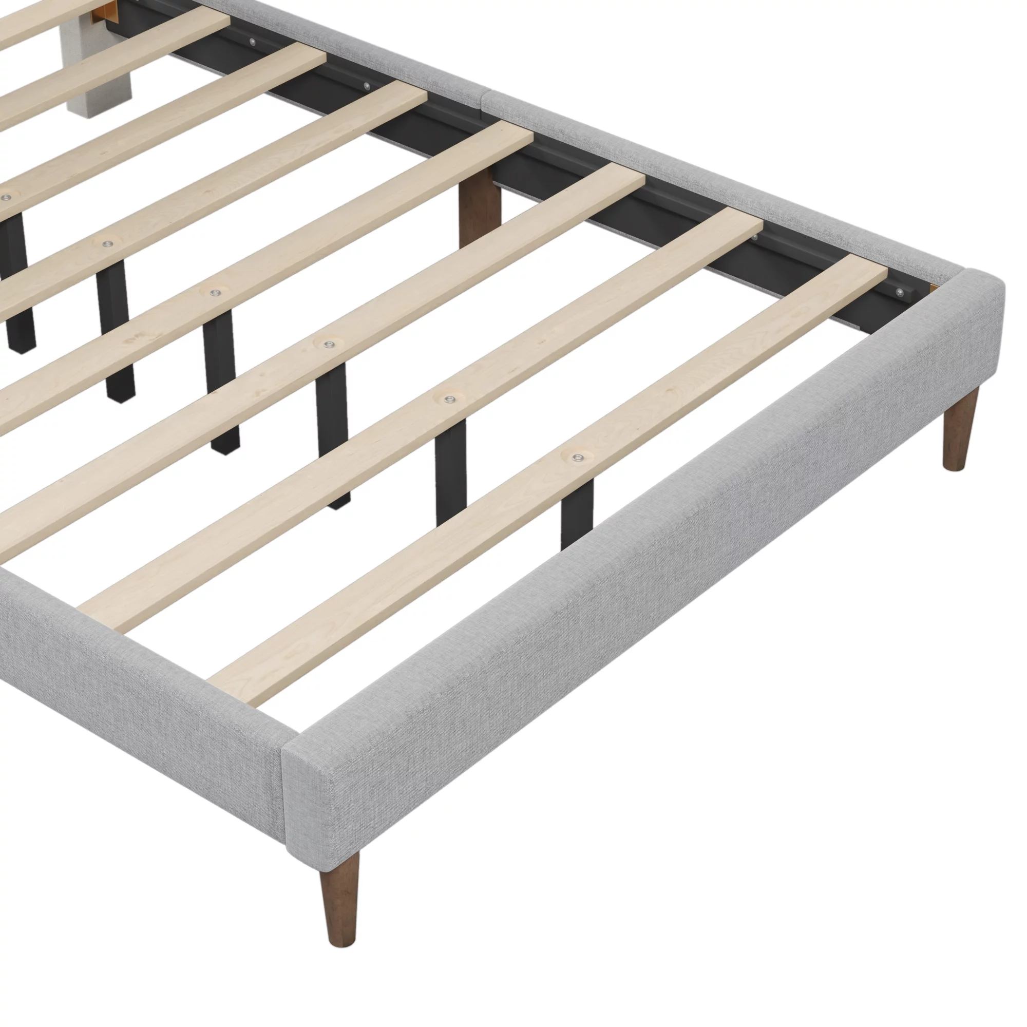 Queen Size Platform Bed Frame with Linen Vertical Channel Tufted Headboard and Wooden Slats Support, Fully Upholstered Mattress Foundation, No Box Spring Needed, Easy Assembly, Gray