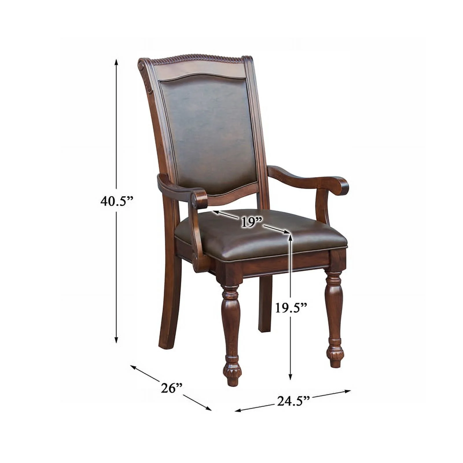 Pemberly Row 19.5" Traditional Wood Dining Arm Chair in Brown Cherry (Set of 2)