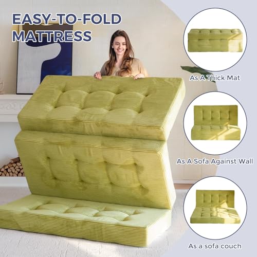 MAXYOYO Tri-Fold Mattress, 6 Inch Tufted Folding Mattress Full Foam Bed, Foldable Floor Mattress Guest Bed Mattress Topper Portable Camping Sleeping Bed with Corded Fabric, Black, 53"x75"