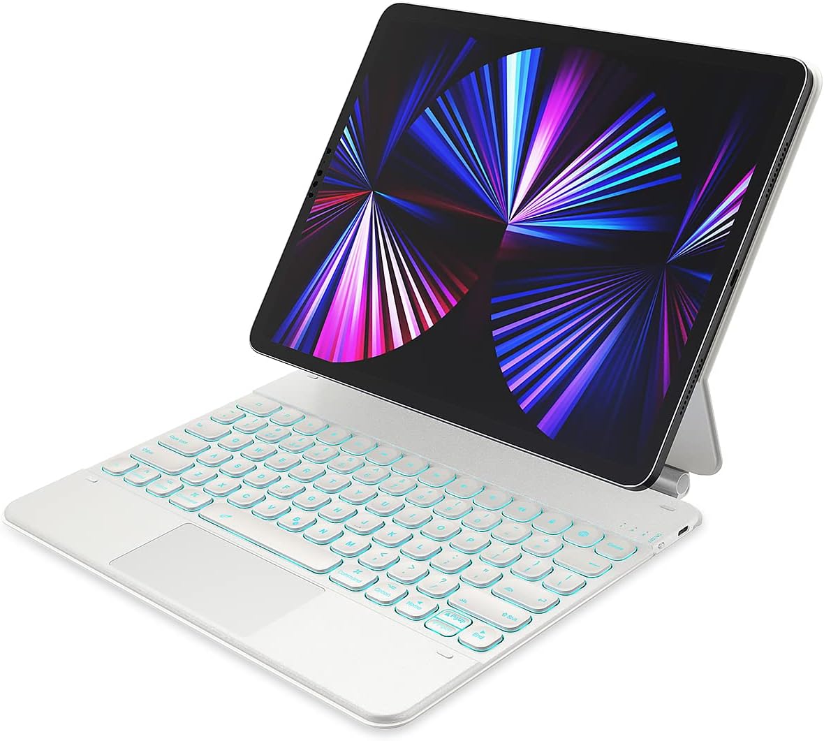 Dracool Compatible with iPad Pro 12.9 Keyboard Case with Trackpad Floating Cantilever Stand Magnetic 7-Color Backlit Slim Folio Bluetooth Keyboard for iPad Pro 12.9" 5th/4th/3rd Generation, White