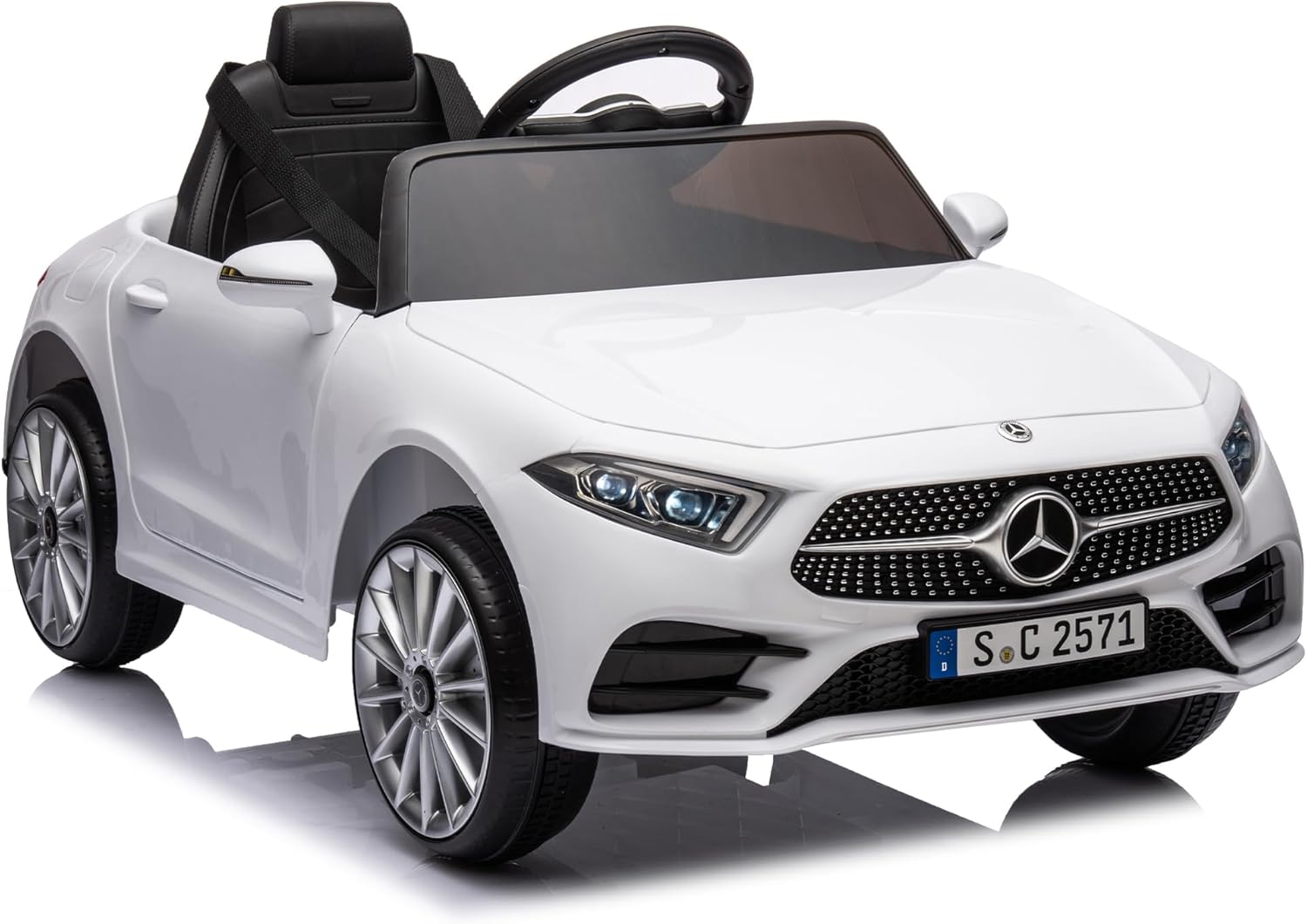 12v Battery Kids Ride on Electric Vehicles Cars Power Wheel Toy Mini Car for Age 1-6 Toddler Baby to Drive with Steering Remote Control Mercedes Benz Kid Car for Boys Girls - White