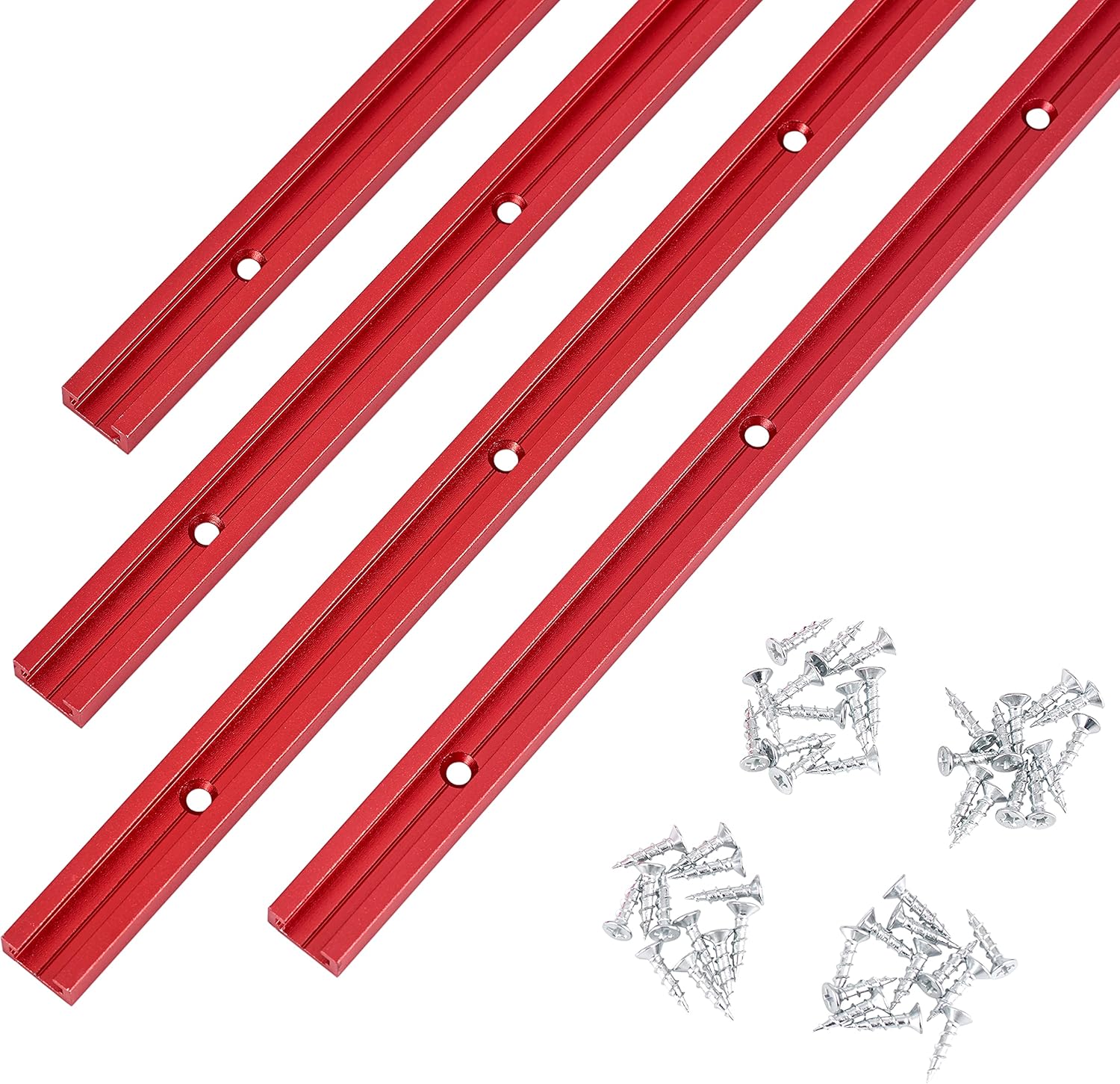 T track 48" with Wood Screws-Double Cut Profile Universal T-Track with Predrilled Mounting Holes-T Track Woodworking-Fine Sandblast Anodized-Red Color-4PK Pack of 2