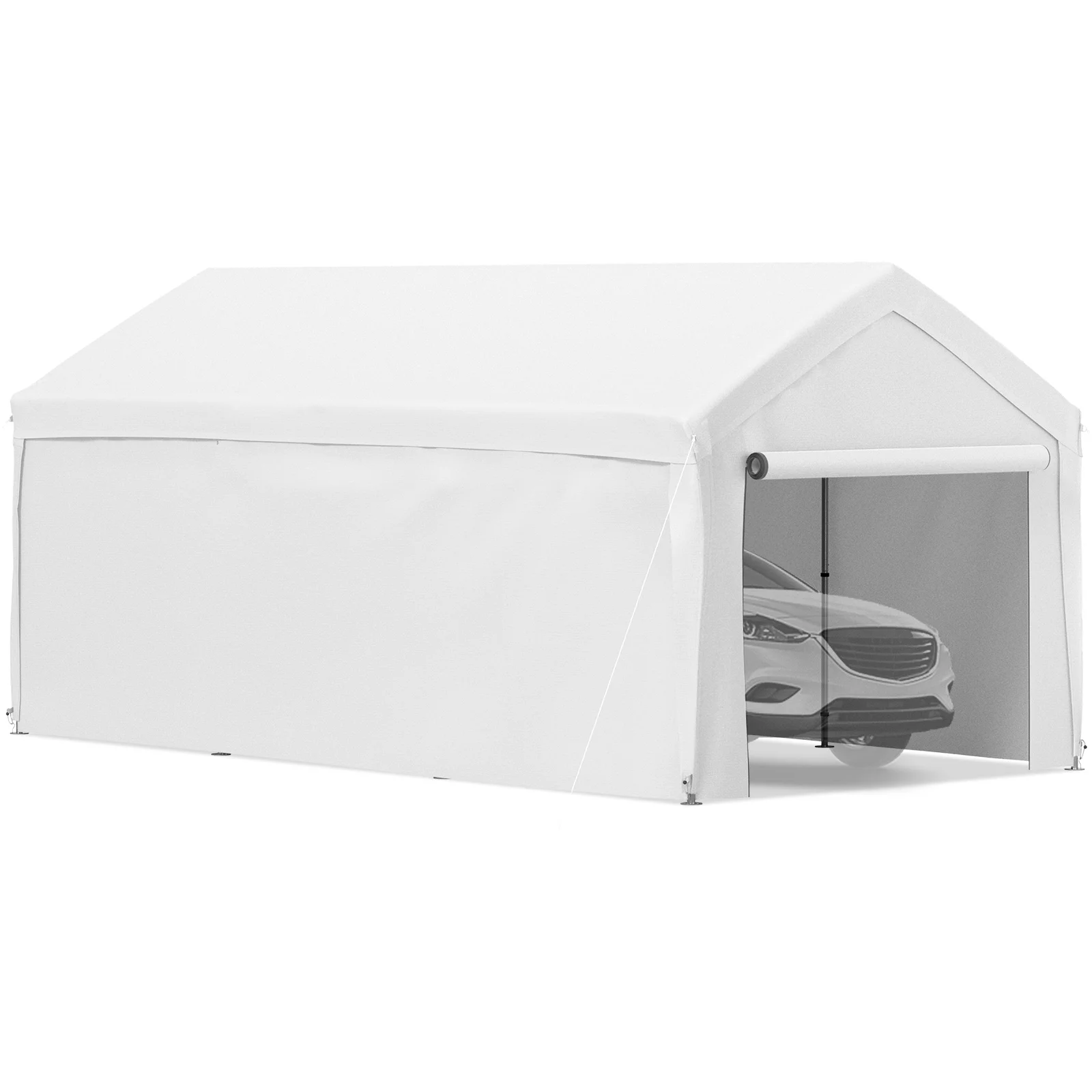 VEVOR Carport Car Canopy 13 x 20 ft, Heavy Duty Garage Shelter with 8 Legs and Removable Sidewalls, Car Garage Tent for Party, Birthday, Boat, Adjustable Peak Height from 9.6 ft to 11.3 ft, White