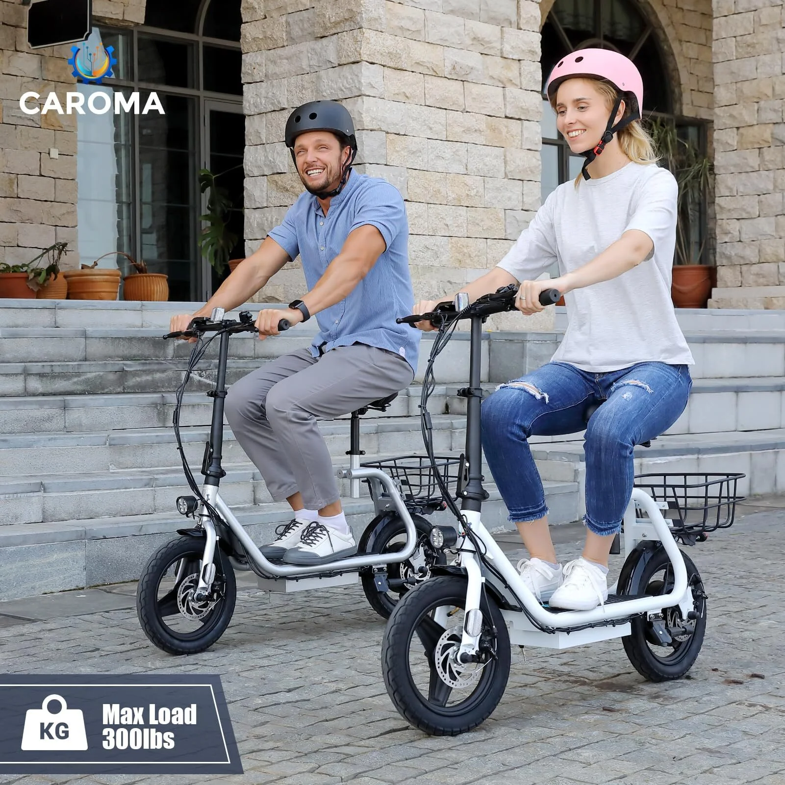 Caroma 800W(Peak) Adults Electric Scooter with Removable Seat, Max Speed 20mph Up to 25 Miles Range, 14" Tire for Commuting Scooter with Basket, Folding Electric Scooter, Silver